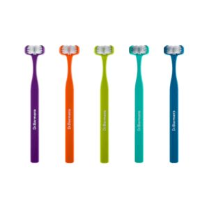 All 5 colours of Dr Barman's Superbrush - two-headed toothbrushes.